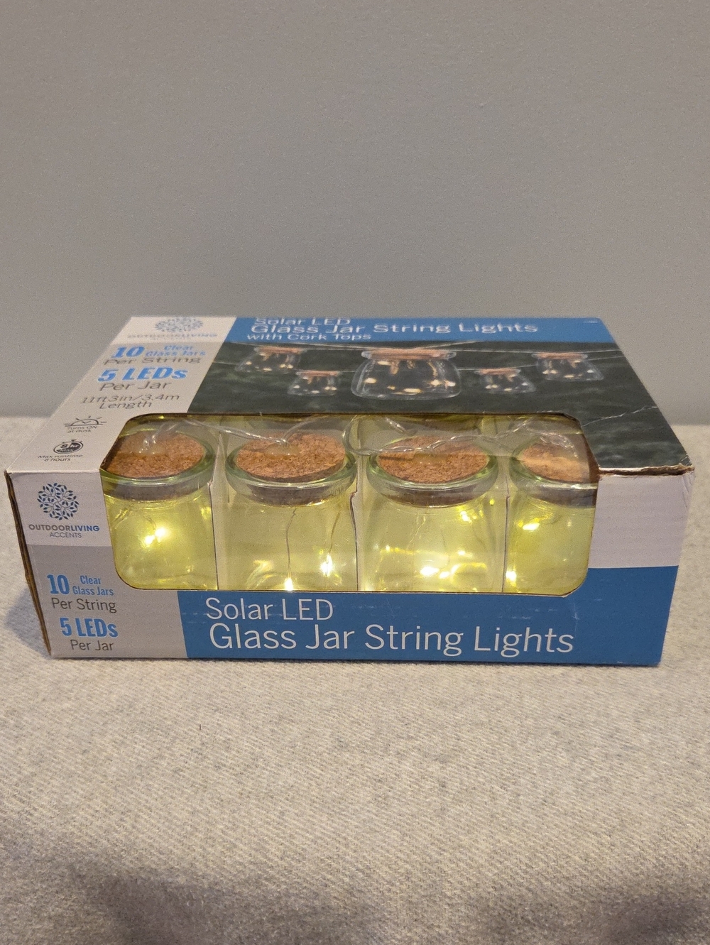Outdoor Living Accents Solar Glass Jar Lights New In Box